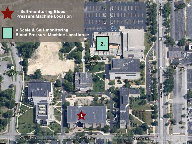 Map of blood pressure machines at IU Northwest
