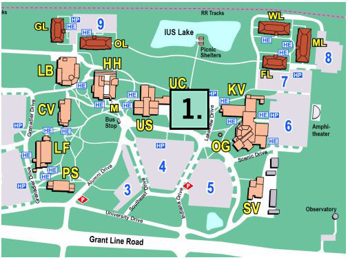 Map of blood pressure machines at IU Southeast